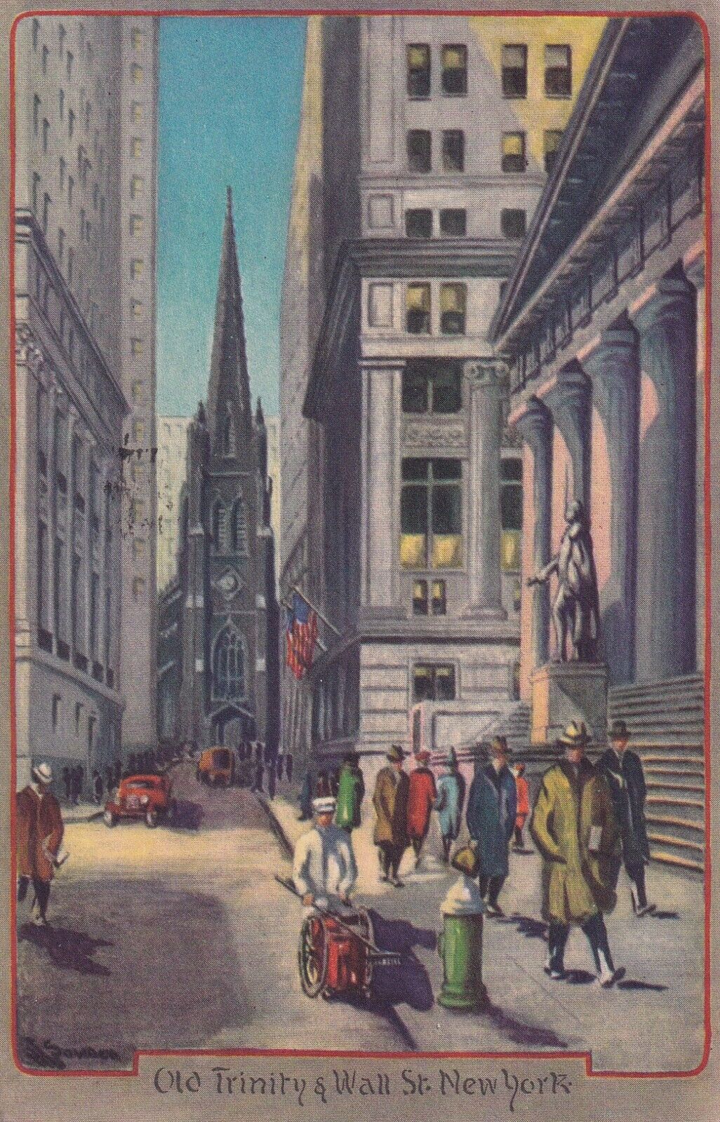 Postcard NY New York City Old Trinity Church and Wall Street c1944 H18
