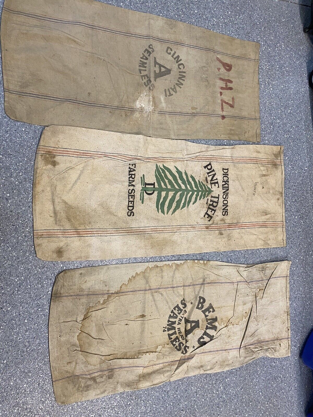 Lot Of 3 Vintage Heavy Feed Seed Cloth Bag Sack Lot 14