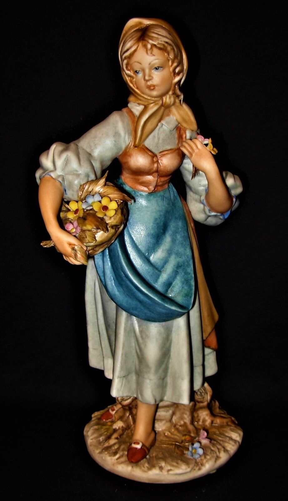 Vintage Capodimonte Hand Painted Porcelain Female Figurine - Bediu Woman Flowers