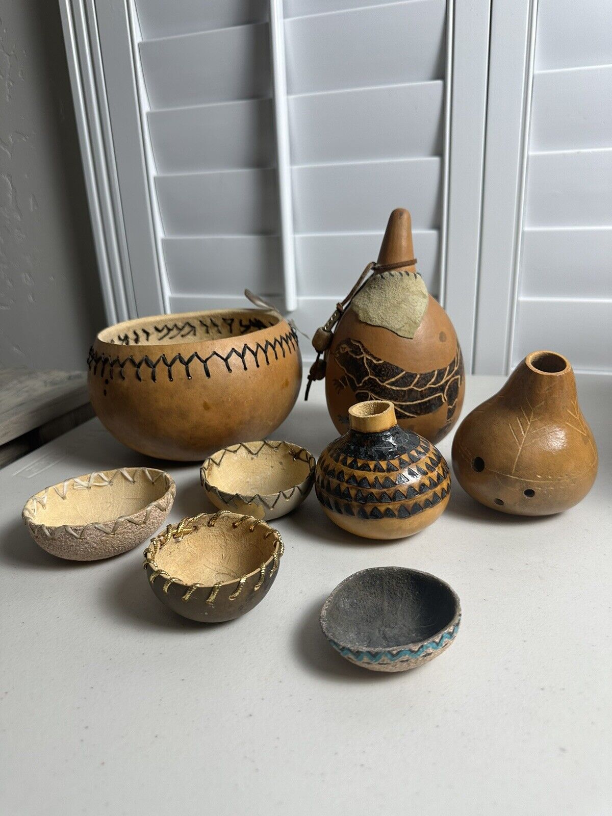 Lot Of Vintage Hand Carved Small And Tiny Gourds