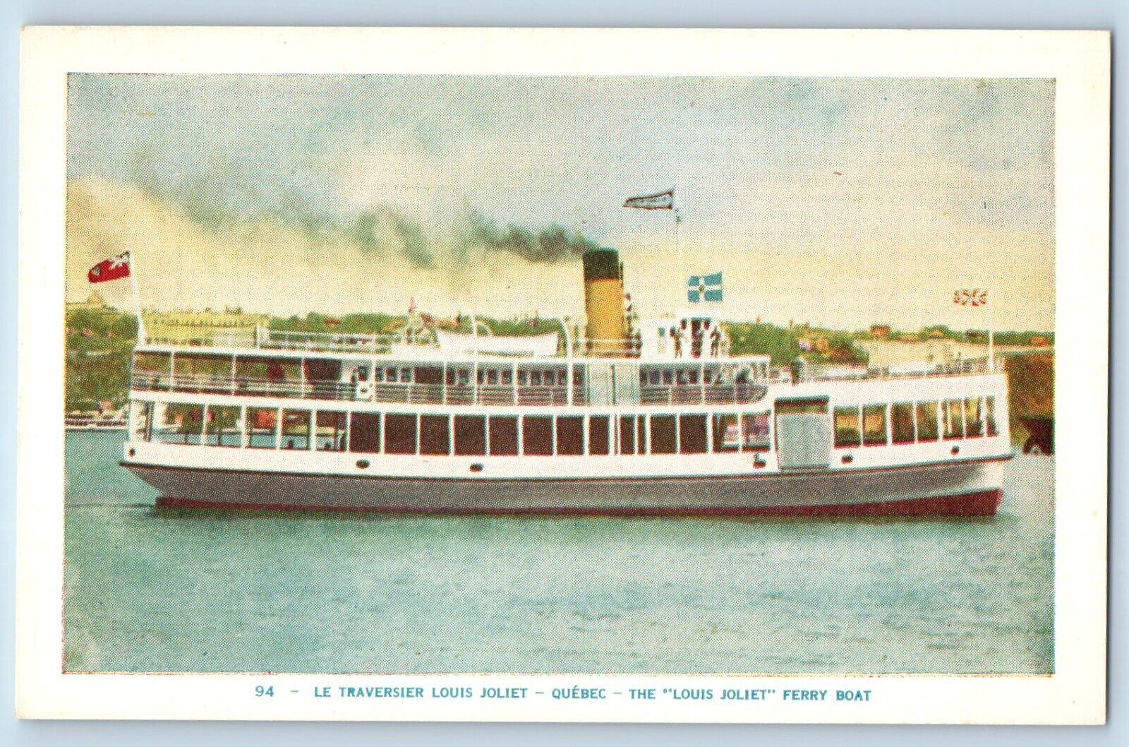 Quebec Canada Postcard Le Traversier Louis Joliet Ferry Boat c1910\'s Antique