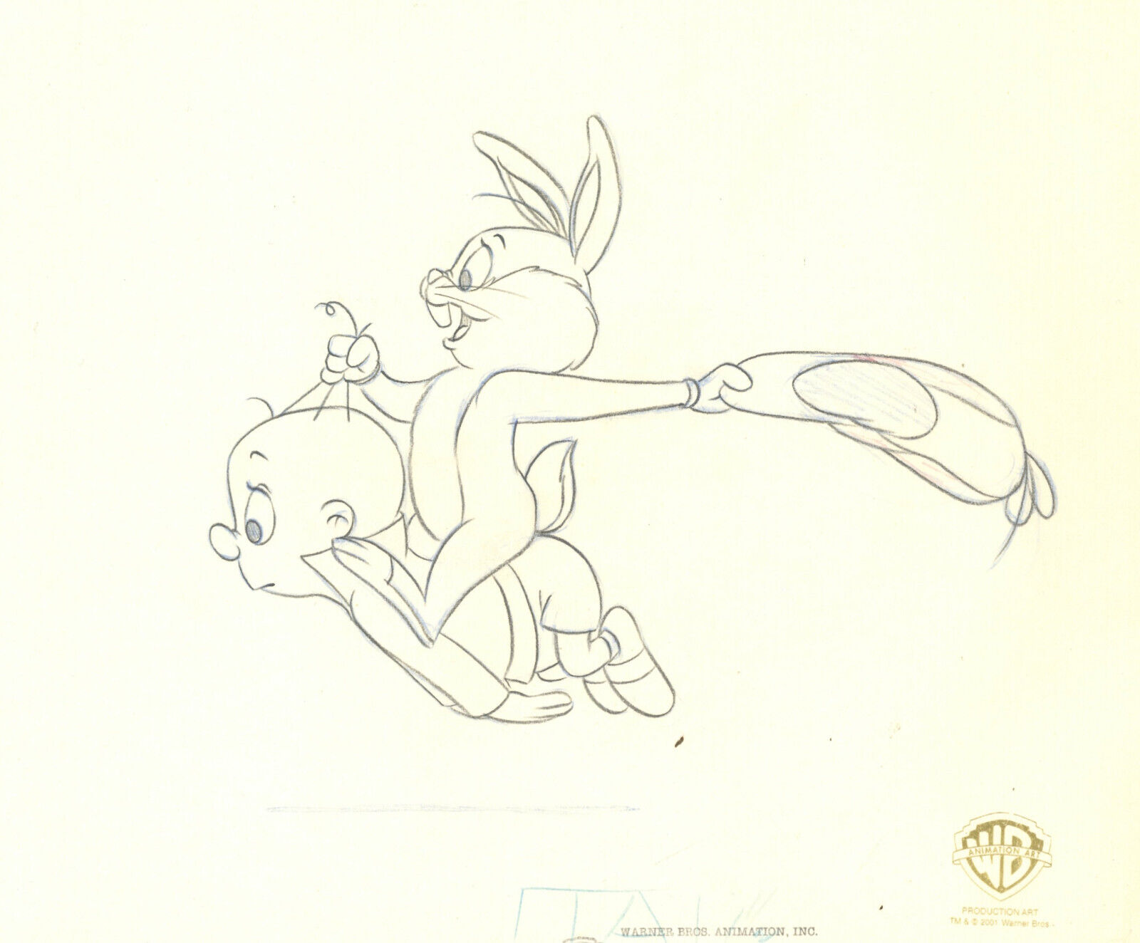 Warner Brothers-Original Production Drawing- Baby Bugs Bunny and Elmer Fudd