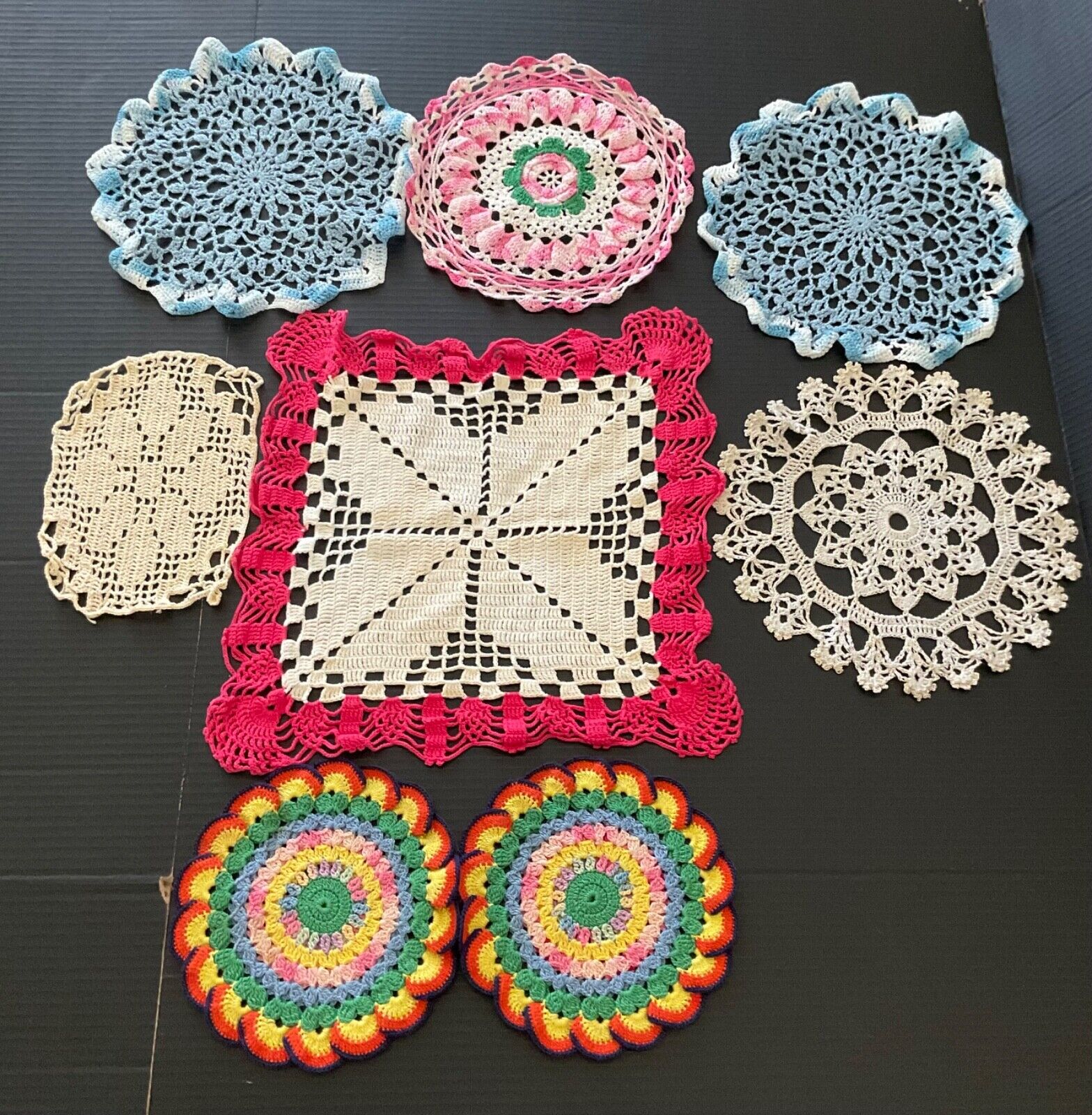 VTG Lot of 8* Incredible Handcrafted Various Sizes & Colorful Doilies*