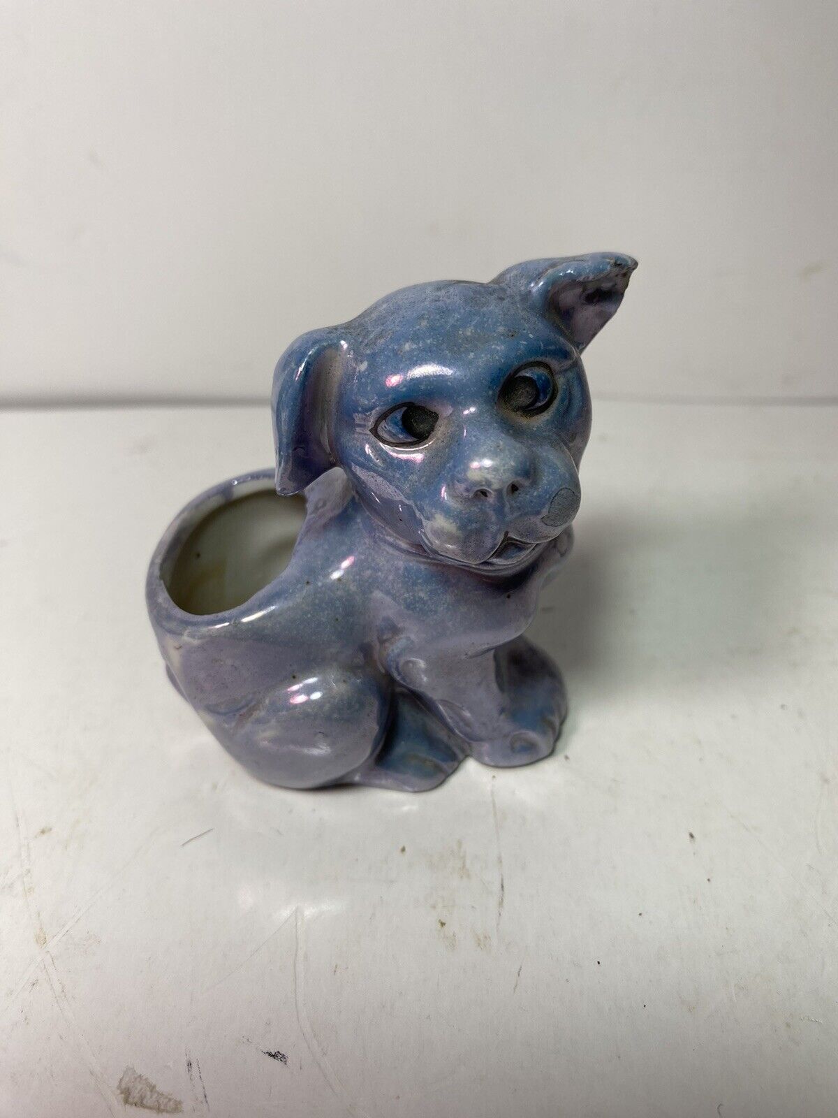 vintage blue lusterware Puppy Cactus Planter. Made In Japan In The 1950s. 