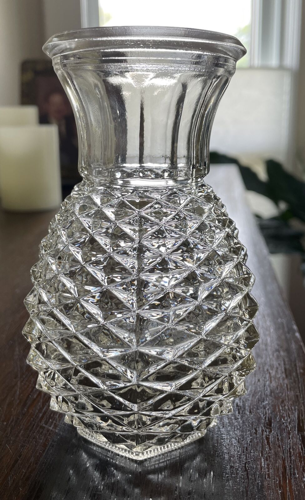 FTD Vase Clear Pineapple Diamond Point Pressed Glass 3.5x6\