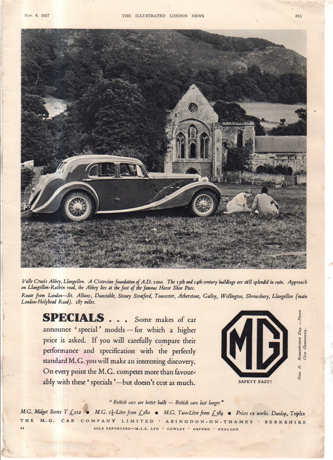 1937 MG 1 1/2-Litre Original ad from Illustrated London News