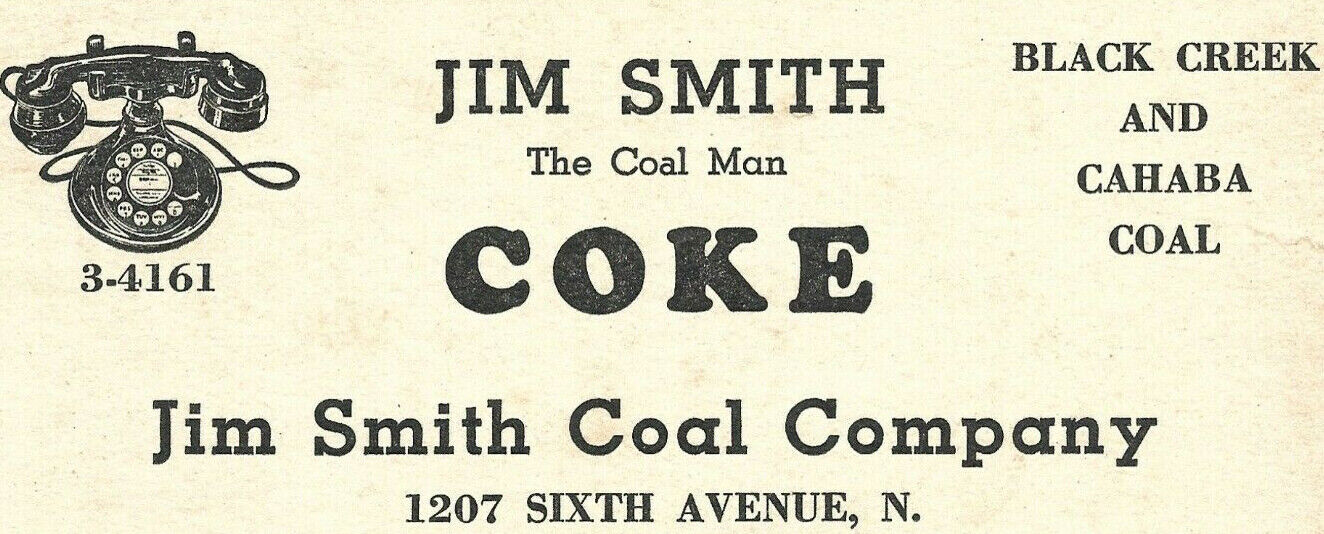 1940 birmingham AL cahaba black Creek Coal Jim Smith Company blotter, ALABAMA