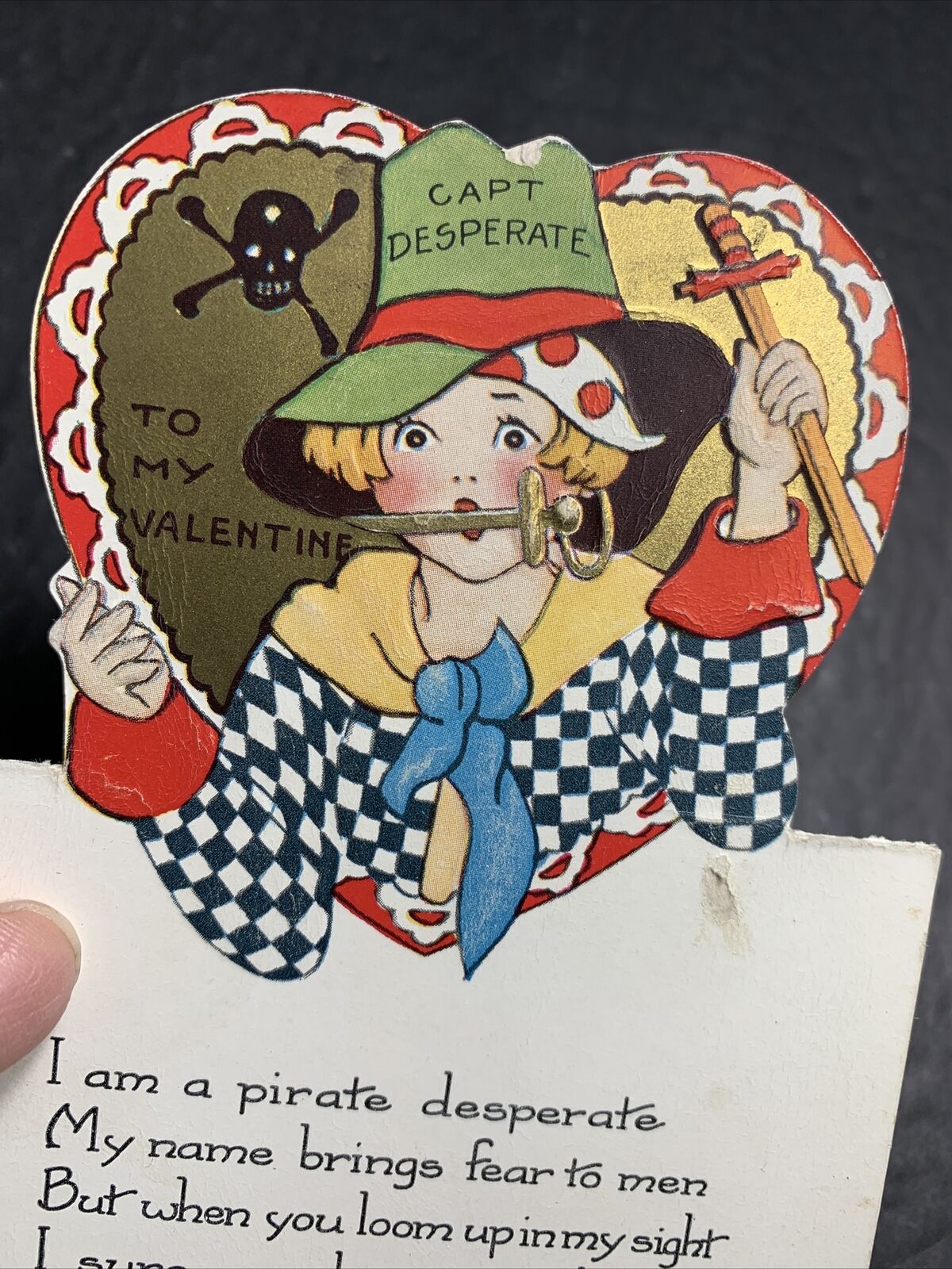 C 1920’s Valentine Days Card Pirate Boy 3 D Fold Back Style Art Deco