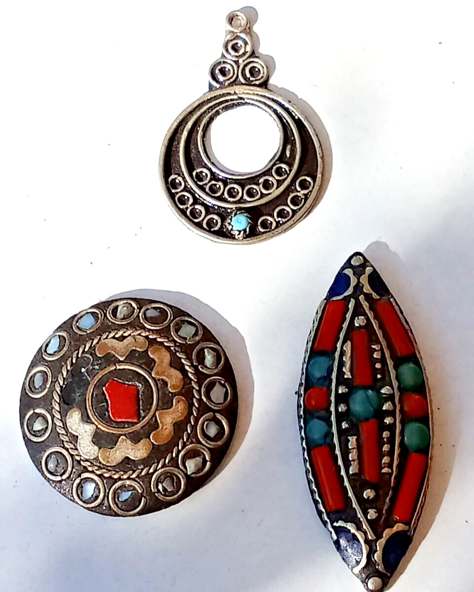 3PCS Antique Extremely Rare Ancient Bronze Viking Amulet Pendant Necklace