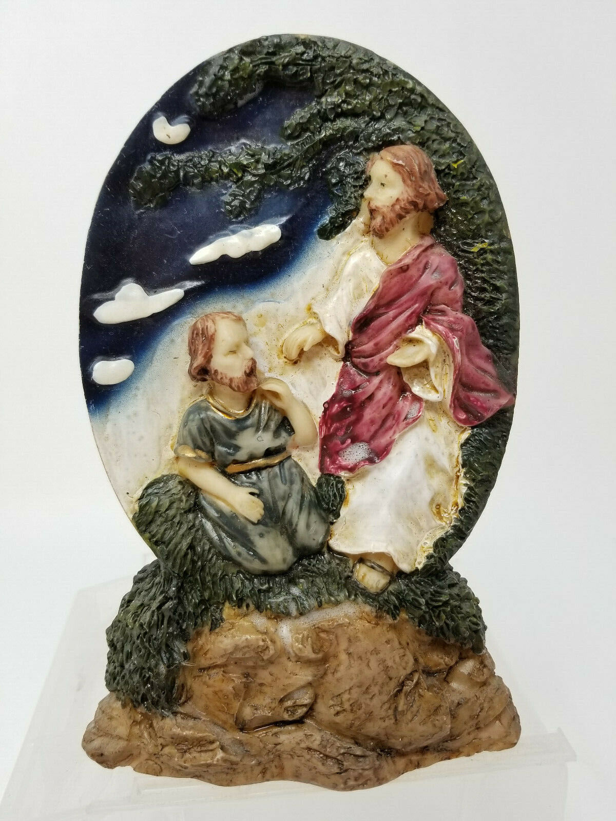 Jesus Preaching to John the Baptist Relief Ceramic Display Vintage