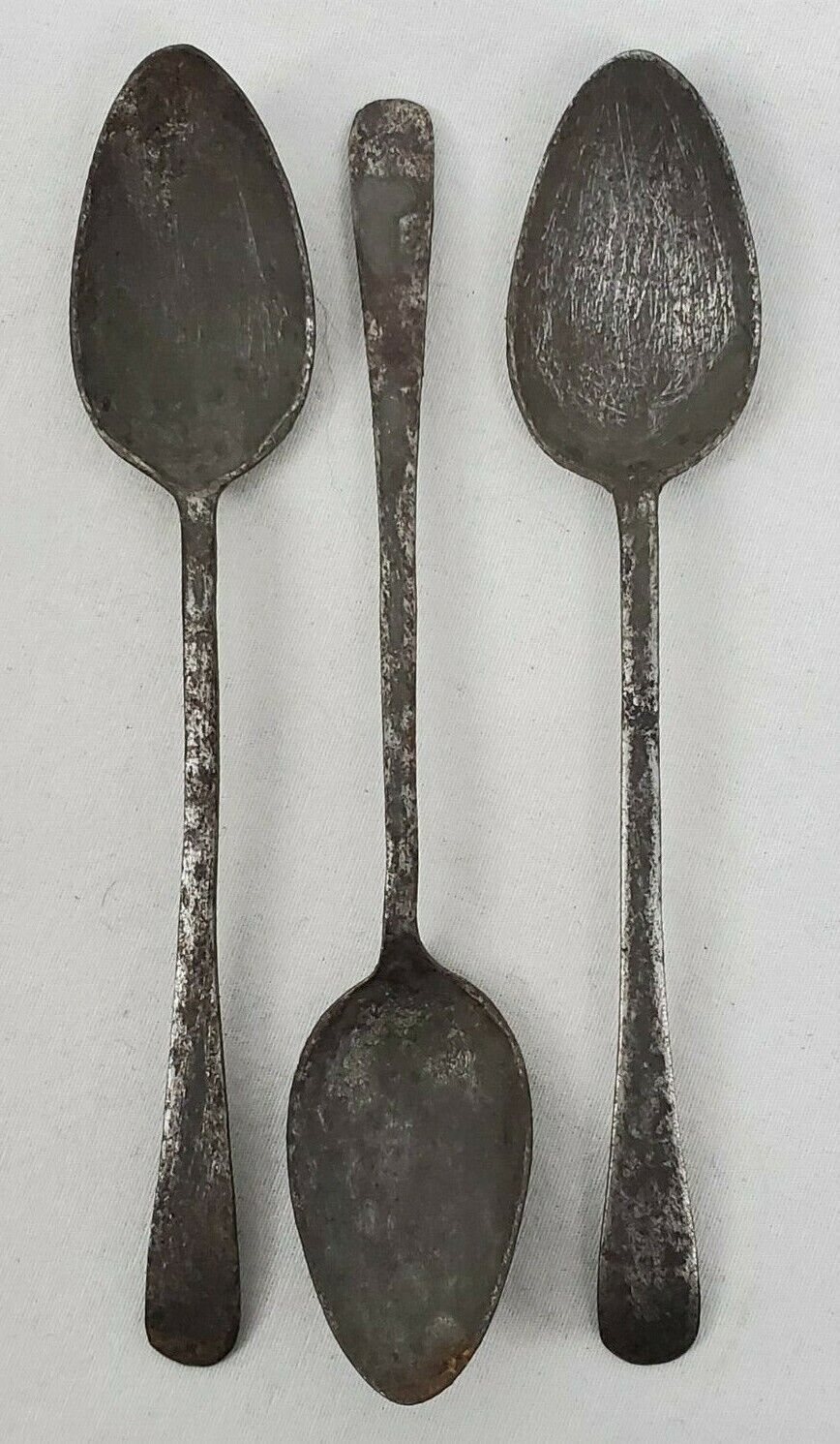ANTIQUE/VINTAGE Lot of 3 Small Steel Demitasse Spoons Extreme Patina Privative