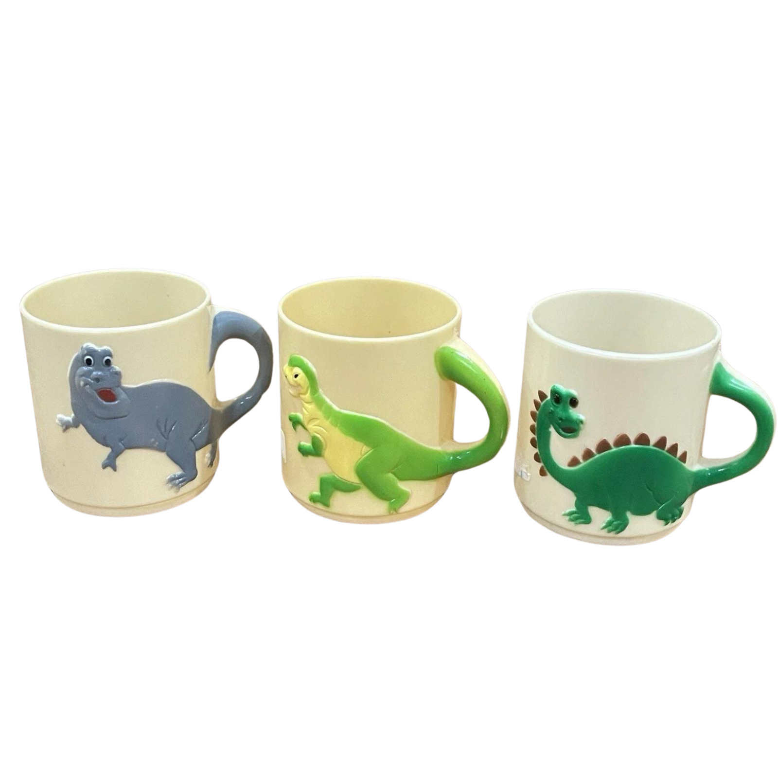 Vintage Dinosaur Set of 3 Children\'s Plastic Mug / Cup Set W/ Handle Hong Kong