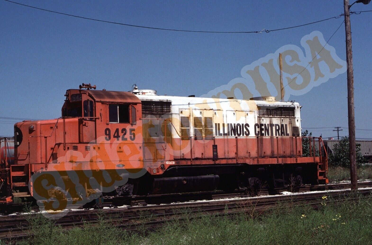 Vtg 1976 Train Slide 9425 Illinois Central Engine Homewood IL Y1F007