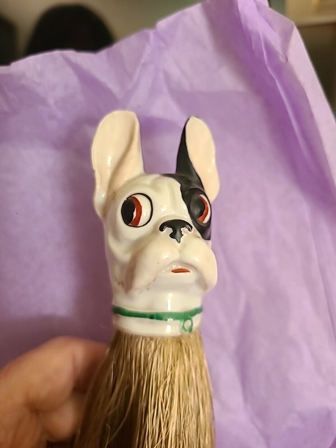 1930's Porcelain Dog Head Broom Or Clothing Brush  REPAIRED