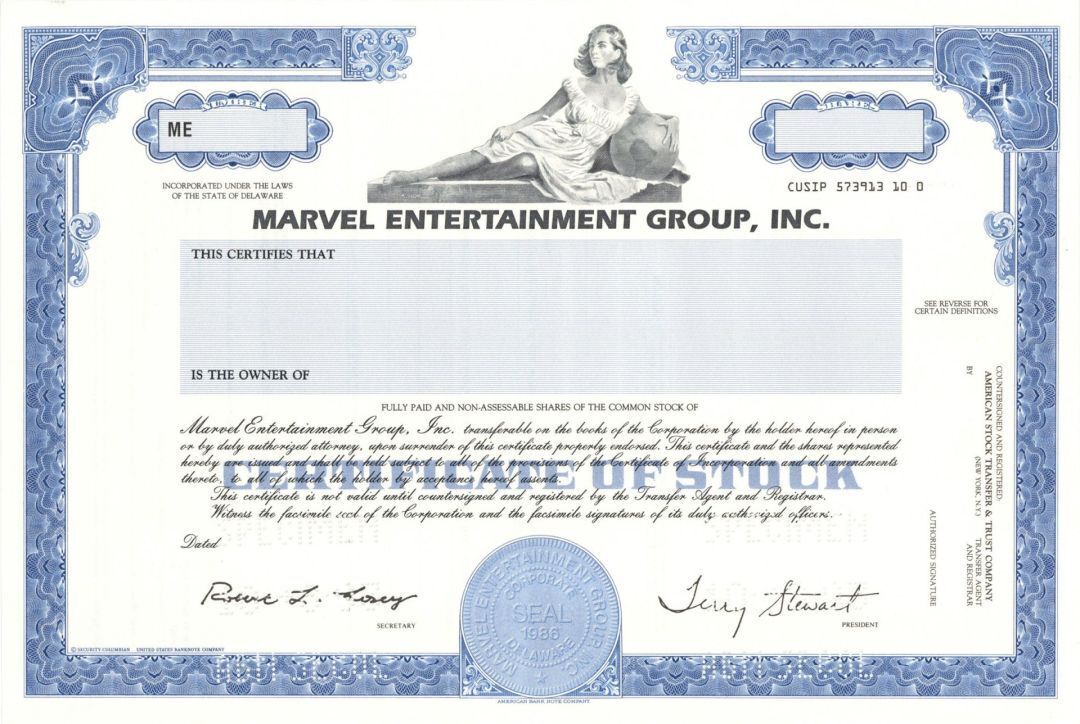 Marvel Entertainment Group, Inc. - Specimen Stock Certificate - Specimen Stocks 