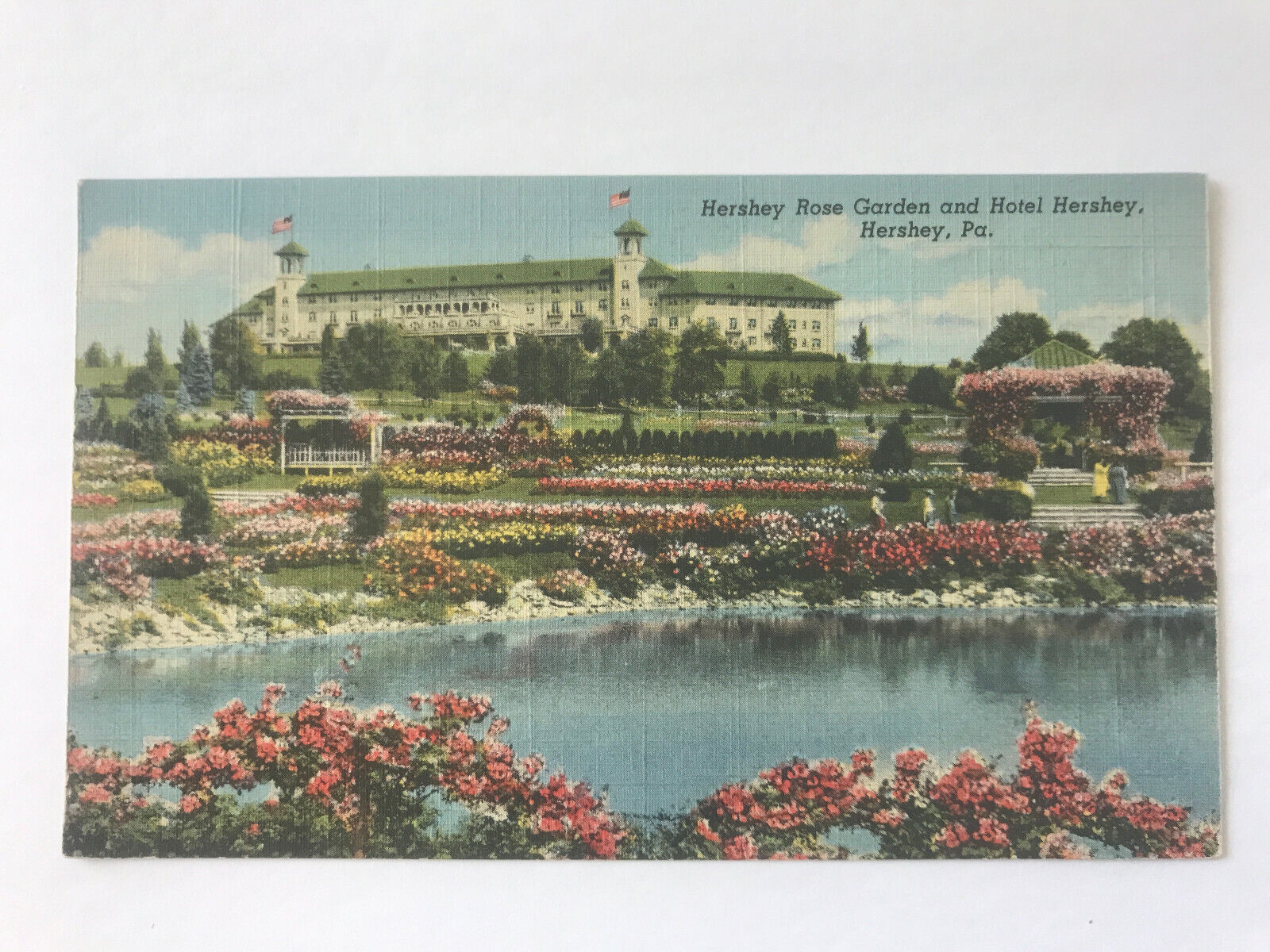 Postcard PA Hershey Pennsylvania Hotel Reflecting Pool Rose Garden c1930\'s