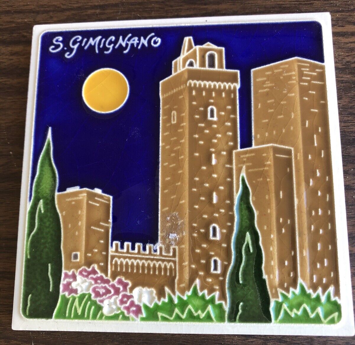Luciano Creazioni San Gimignano Italy Ceramic Tile Trivet Coaster Travel 4