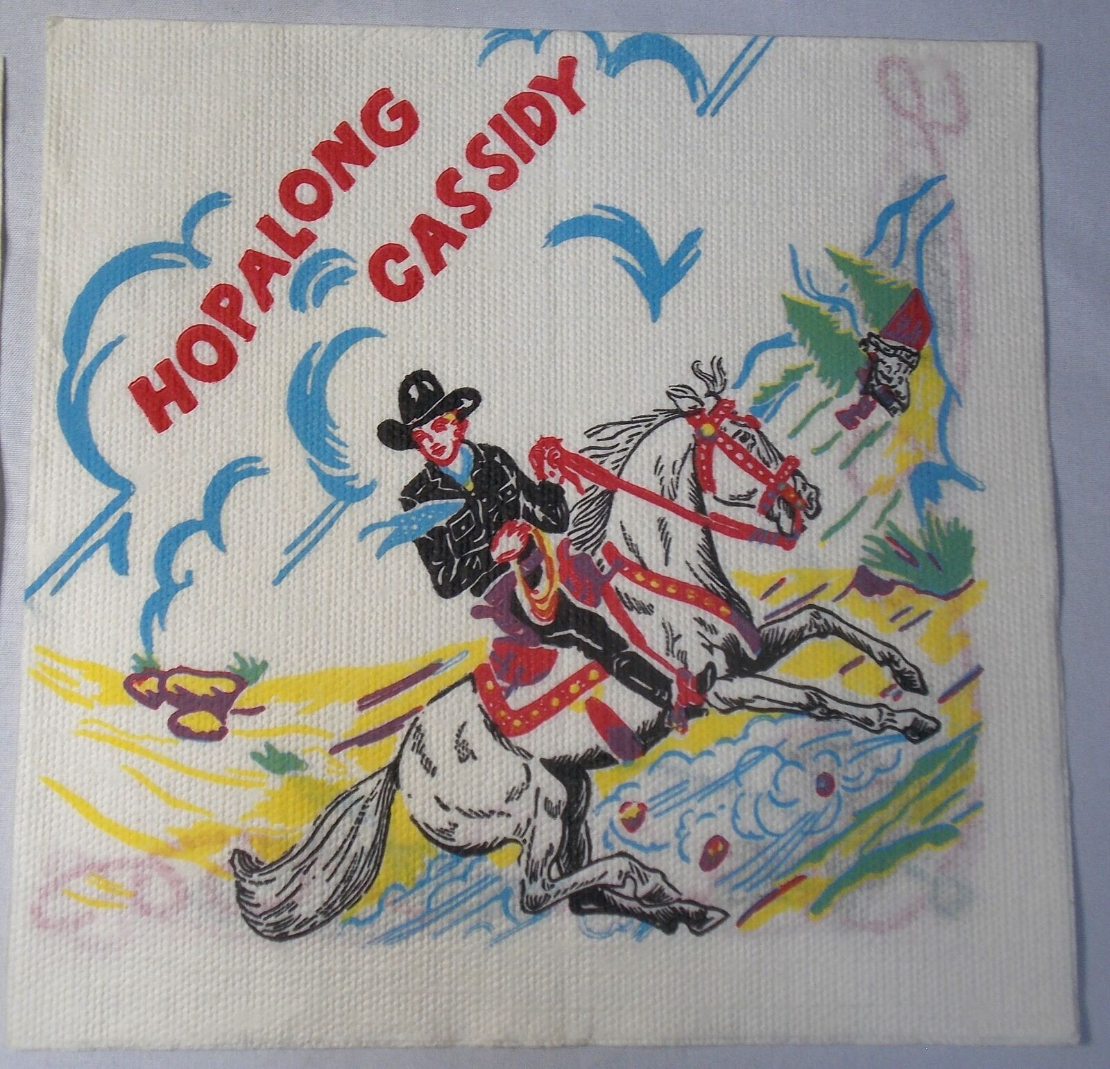 VINTAGE HOPALONG CASSIDY UNUSED PAPER NAPKIN HORSE TOPPER COWBOY BOOTS HAT ROPE