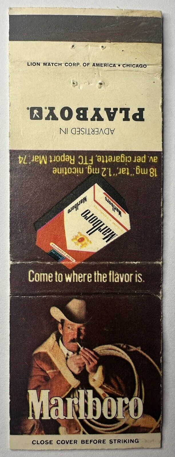 Vintage Matchbook Cover / Marlboro / Cigarette / Cowboy/ Marlboro Man