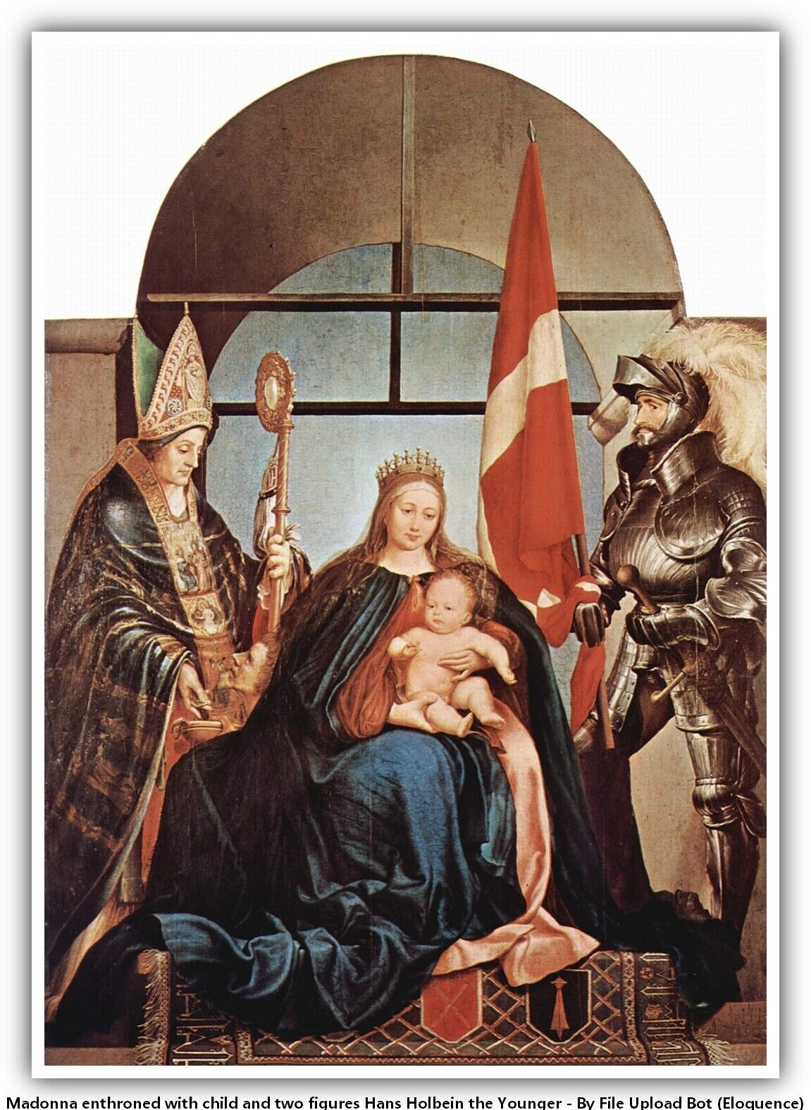 Madonna enthroned with child and two figures Hans Holbein the Younger