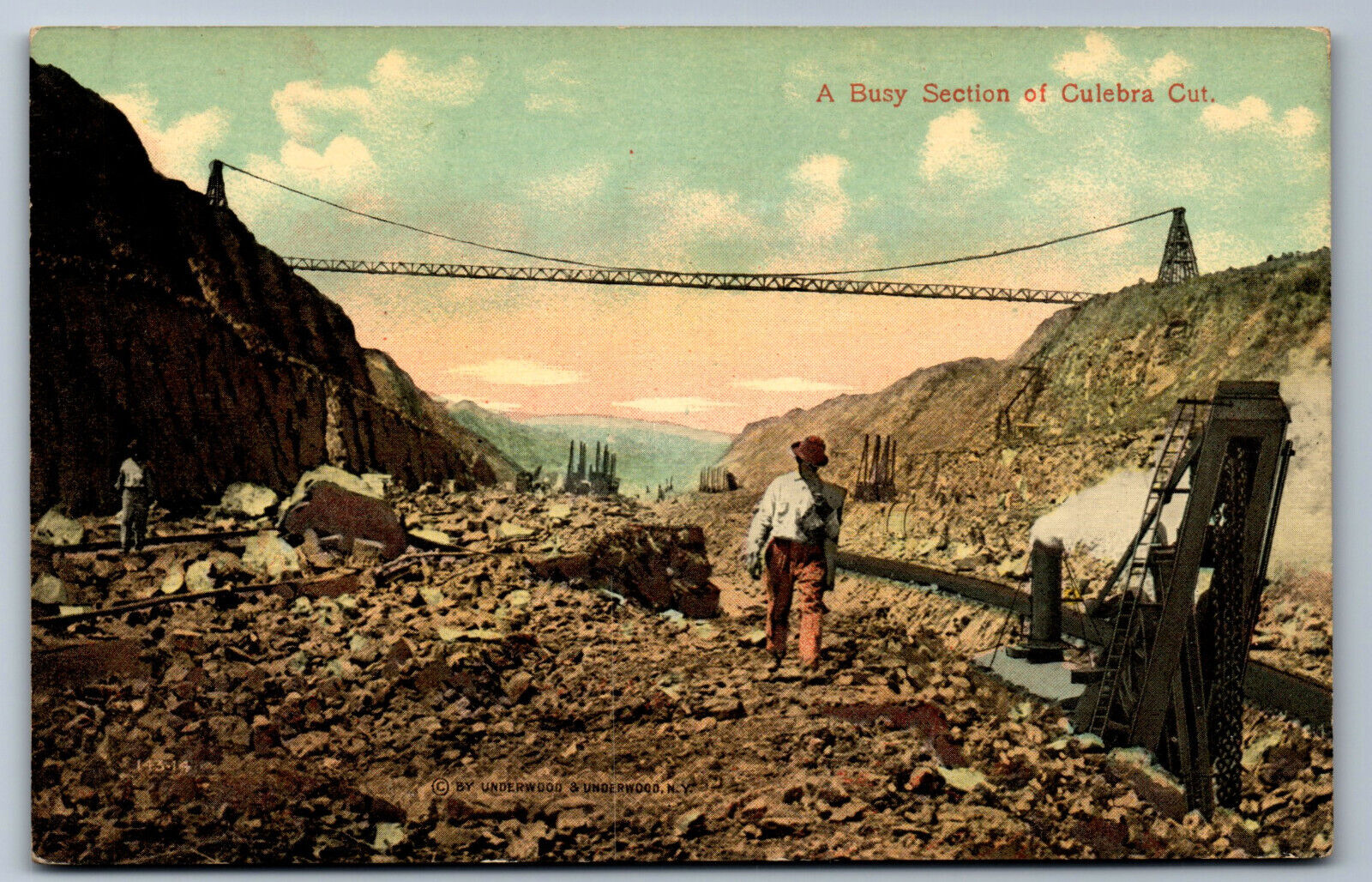 Postcard A Busy Section of Culebra Cut Panama Canal AD1