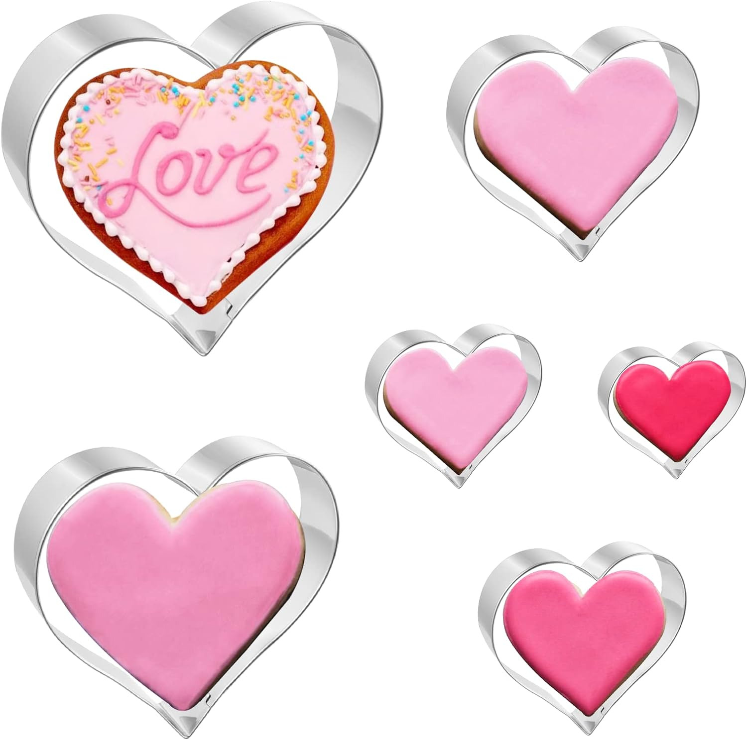 Cookie Cutters 6 PCS, Heart Cookie Cutters, 2\'\' to 4\'\', for Valentine\'S Day