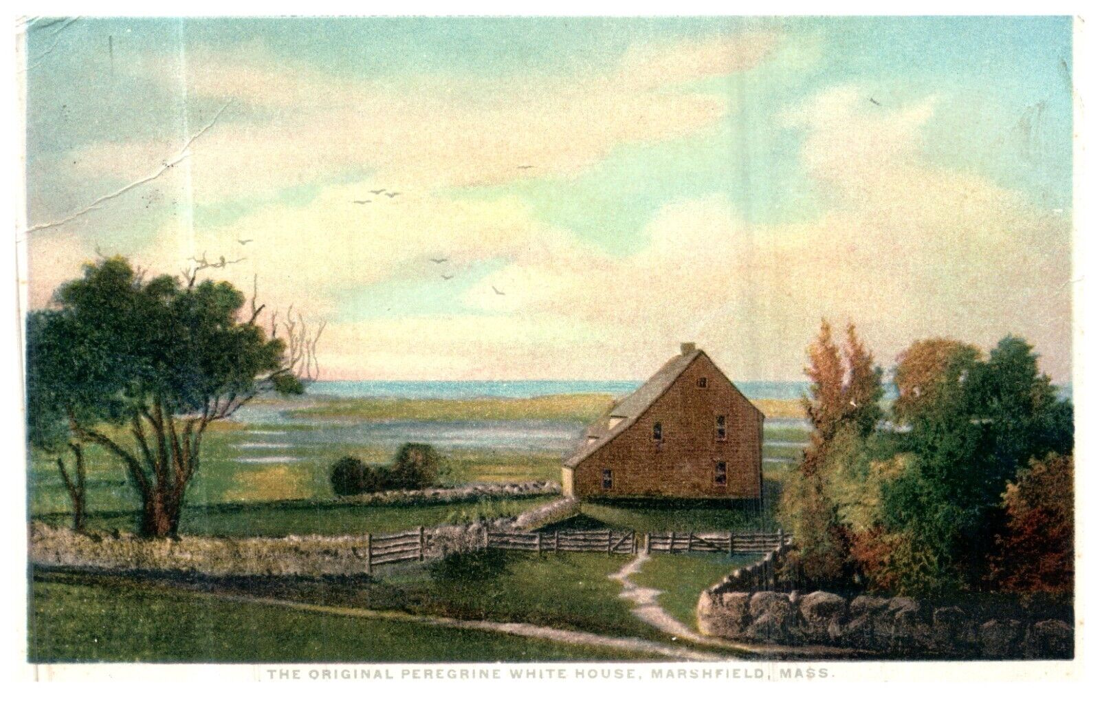 Marshfield MA Peregrine House Landscape 1925 Vintage White Border Postcard-Q2-61