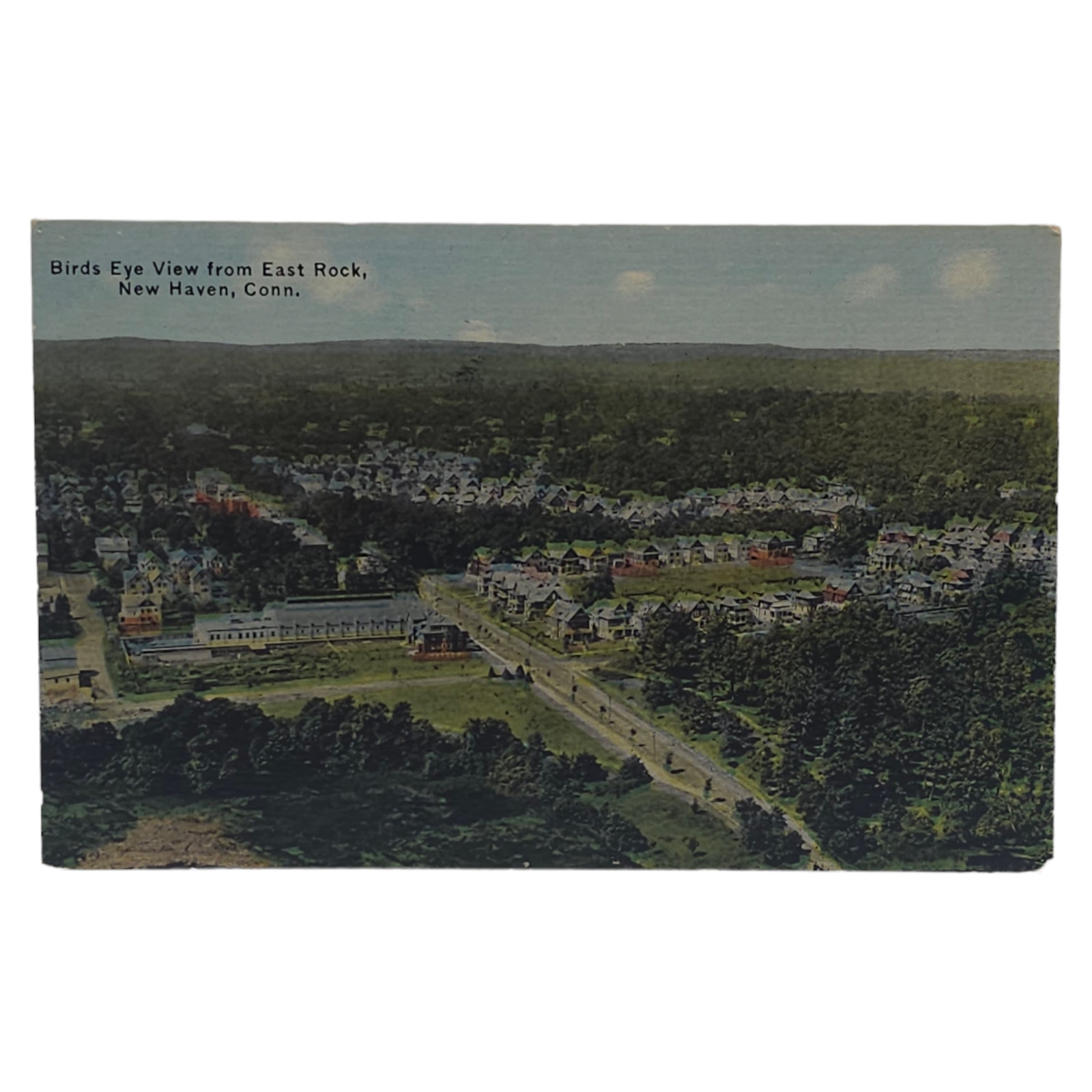 1914 Birds Eye View from East Rock New Haven Connecticut Postcard Aerial Vintage