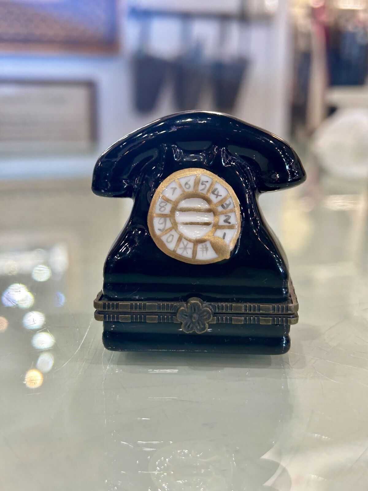 Vintage Limoges Telephone Black Trinket Box