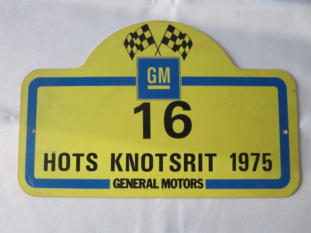 Vintage 1975 Hots Knots Rit Holland Car Rally Participant Plate Plaque #16 GM 