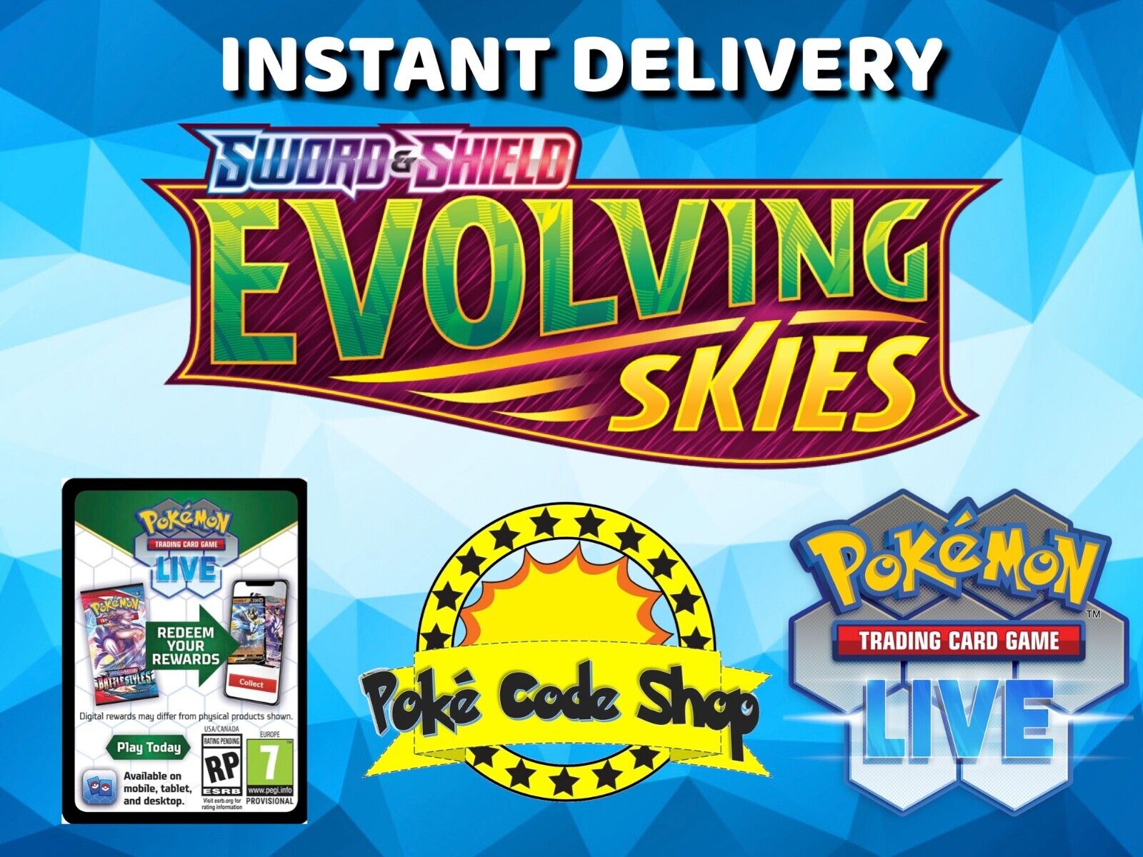 EVOLVING SKIES LIVE CODES Pokemon Booster Online Code INSTANT QR EMAIL DELIVERY