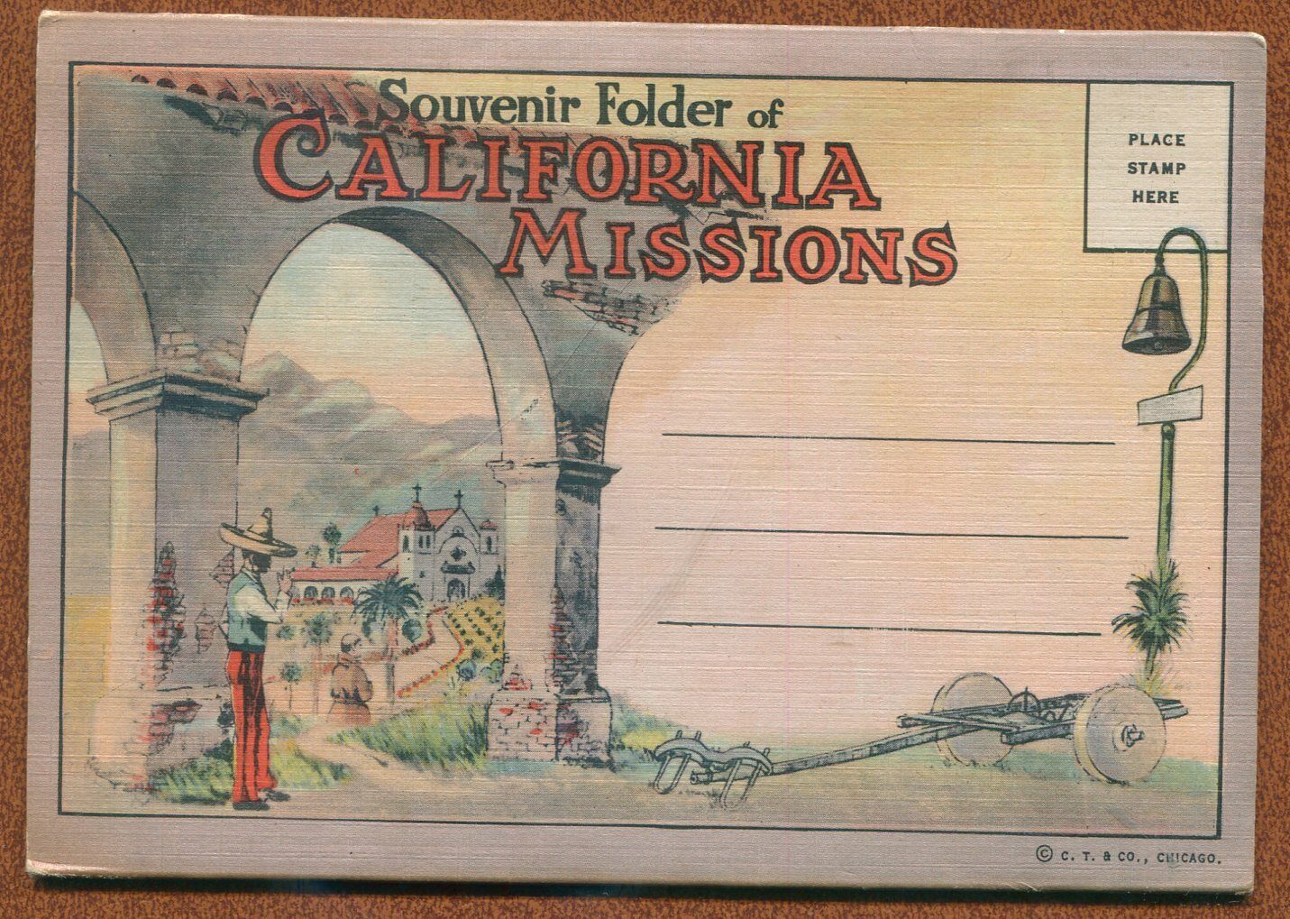 California Missions postcard 1920s Pre-linen Postcard foldout PF213