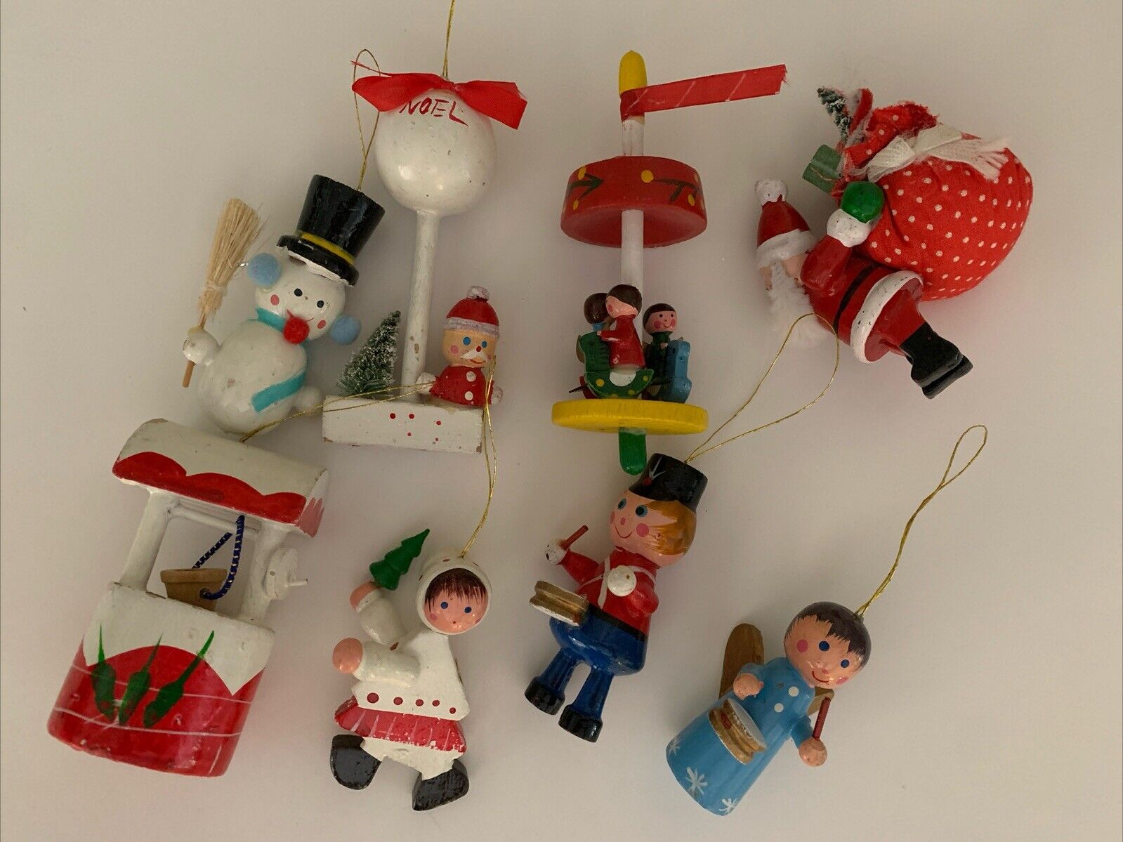 Vintage Wooden Mini Christmas Tree Ornaments (Lot of 8)