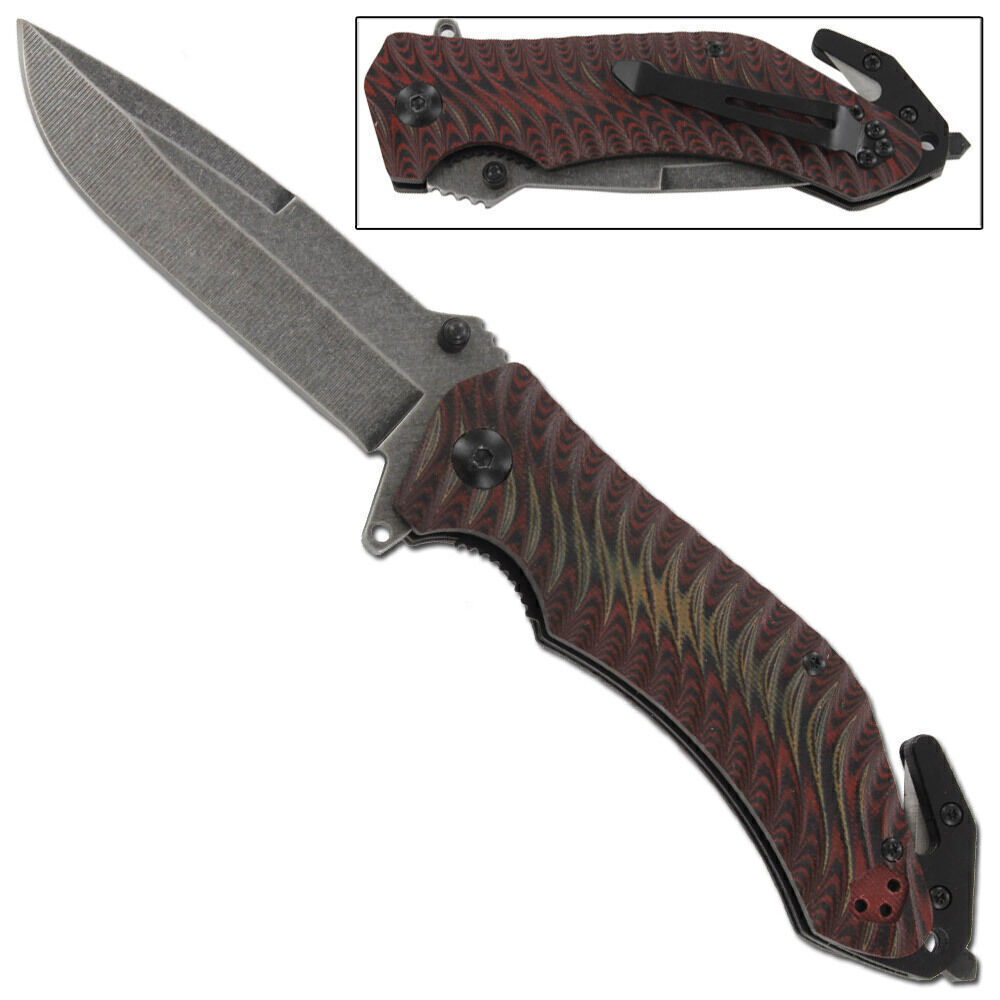 Multifunction Rescue Pocket Knife with Stainless Steel Blade; SpeedSafe Opening