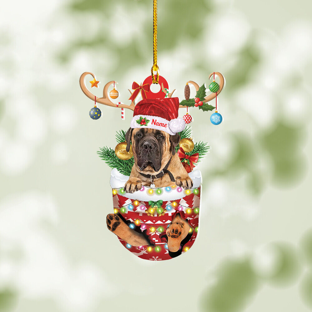 Personalized English Mastiff Dog In Snow Pocket Christmas Ornament decor