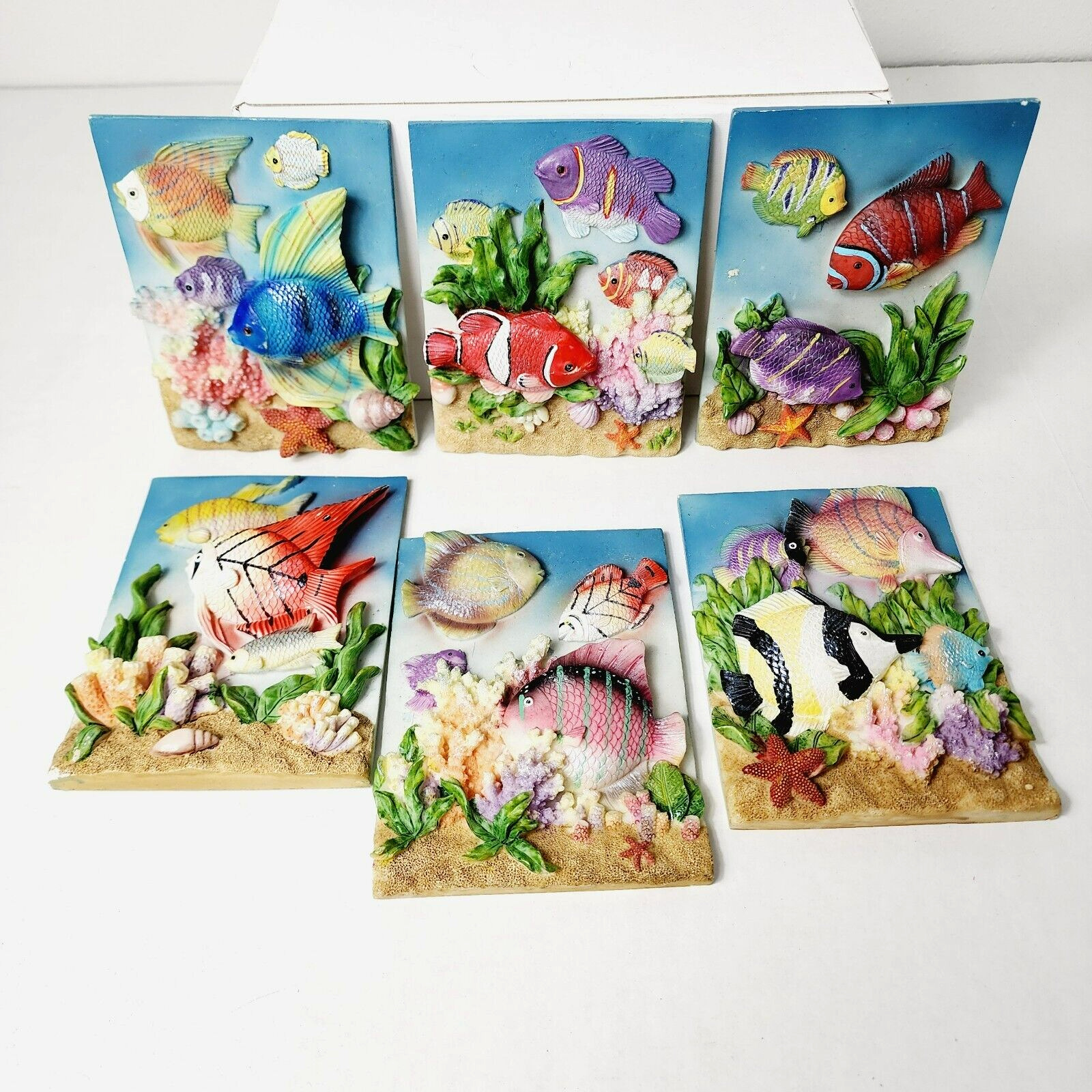 Vintage 3D Decorative Resin Tiles Tropical Fish Design by Shiah Yih Lot of 6