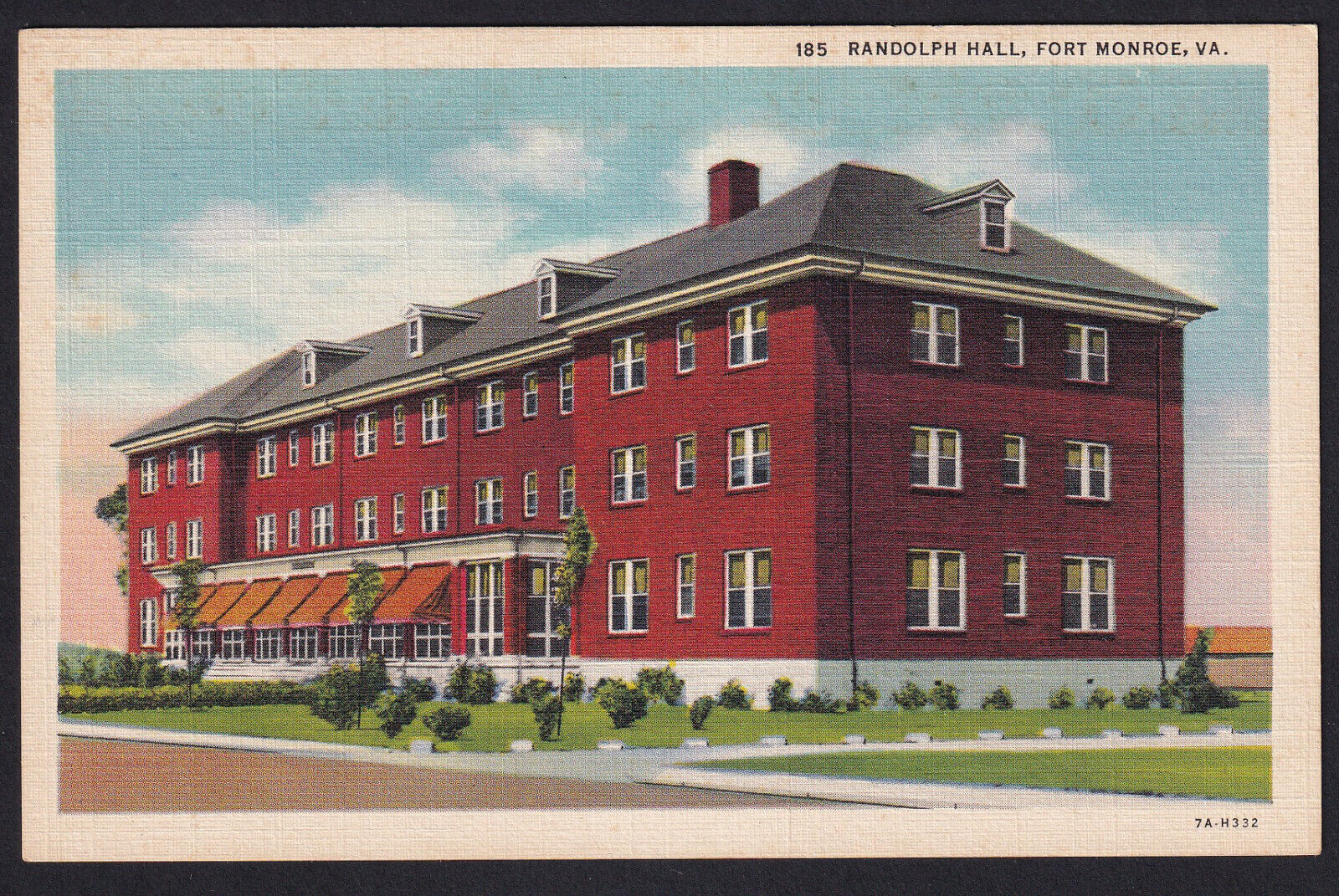 Virginia-VA-Fort Monroe-Old Point Comfort-Randolph Hall-Military-Linen Postcard