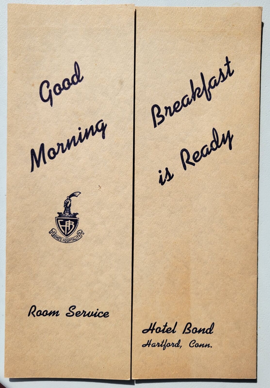 1938, Hotel Bond, Hartford, CT, Breakfast Menu, Vintage, Original