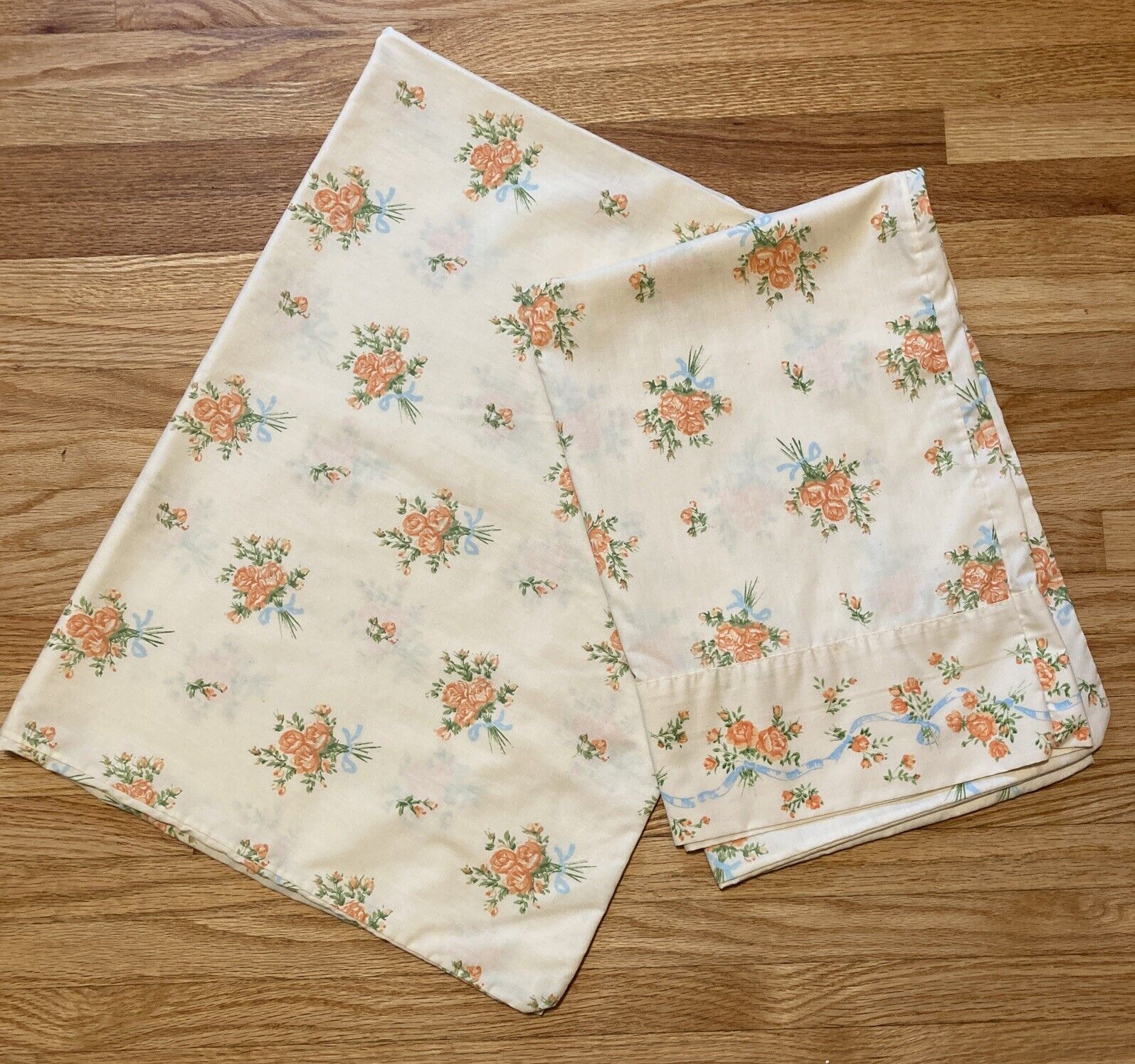 Vintage Standard Orange Floral Pillowcases Flowers Bedding Linens
