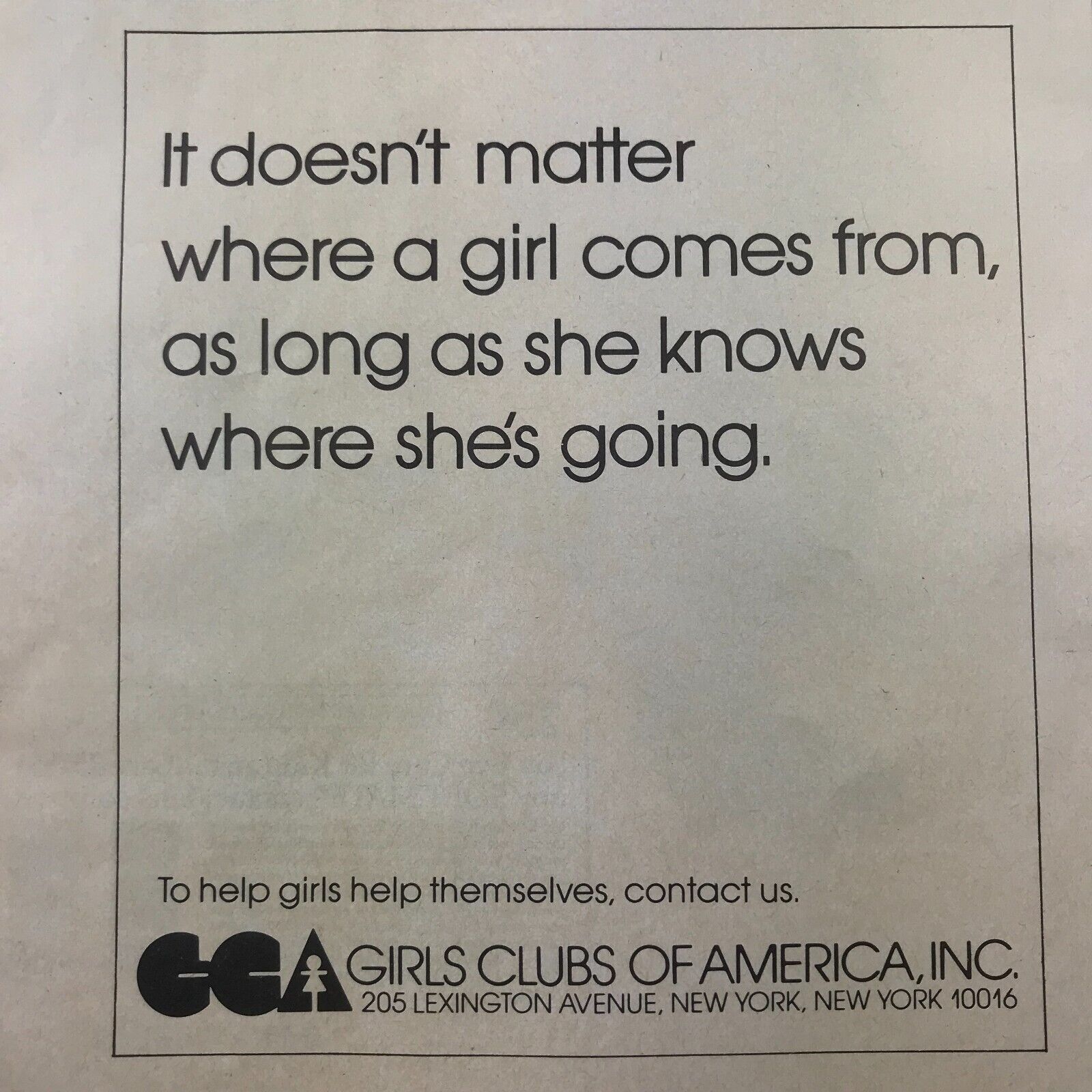 Vintage 1986 Magazine Advertisement Ad Girls Clubs Of America Inc GCA