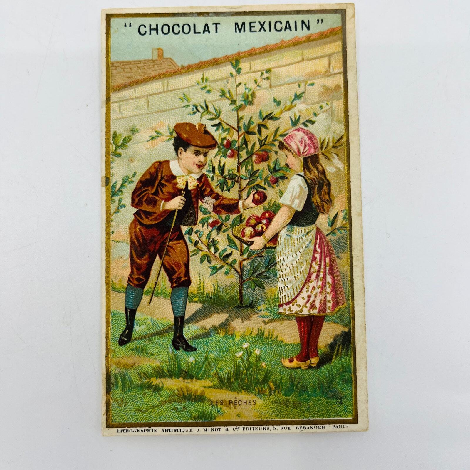 Victorian 1800s French Advertising Trade Card Chocolat Mexicain Paris Gilt AA2