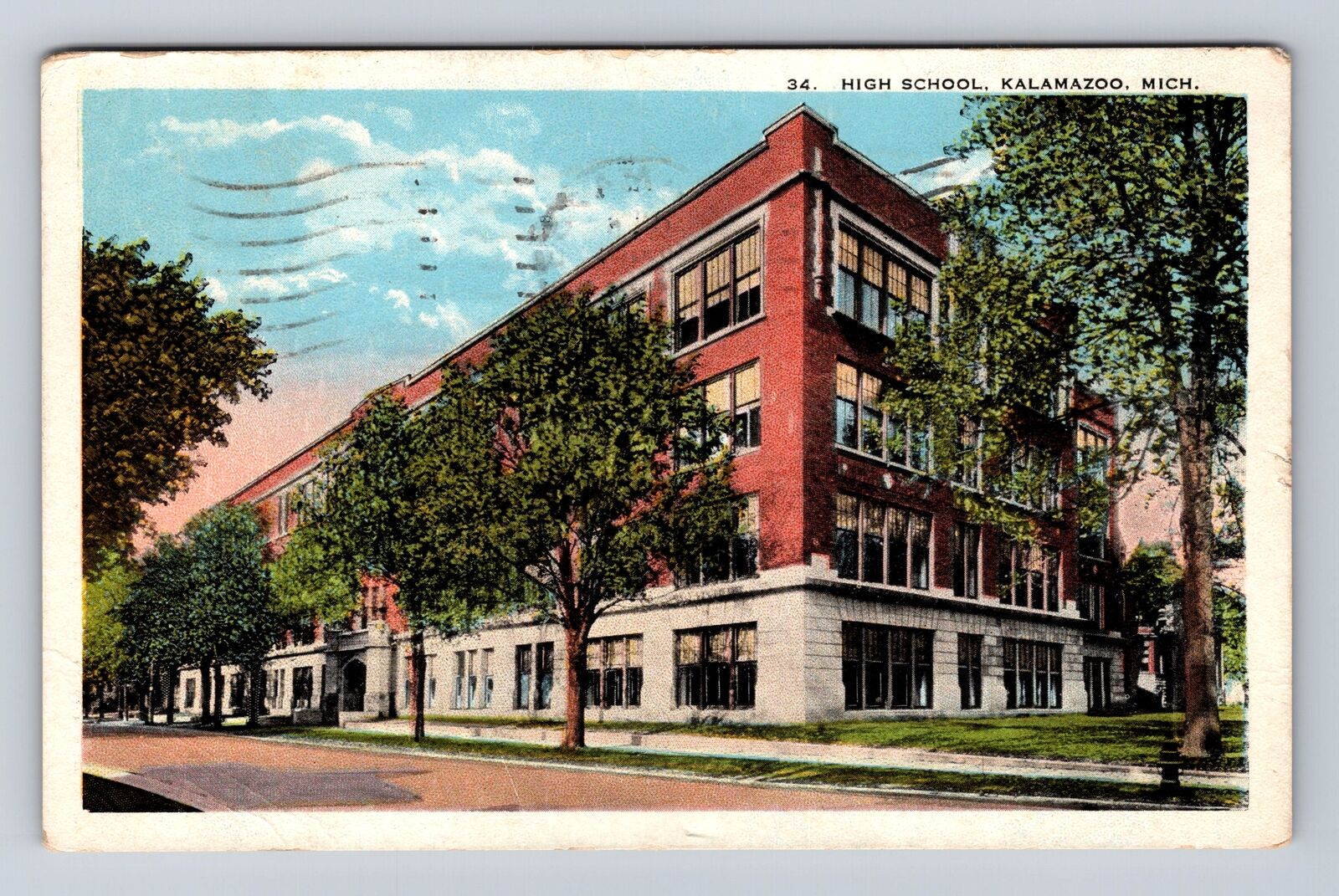 Kalamazoo MI-Michigan, High School, Antique Vintage c1922 Souvenir Postcard