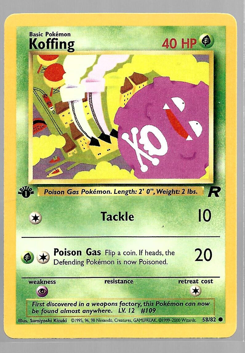 Koffing 1st Edition 58/82 Team Rocket Pokemon Card NM