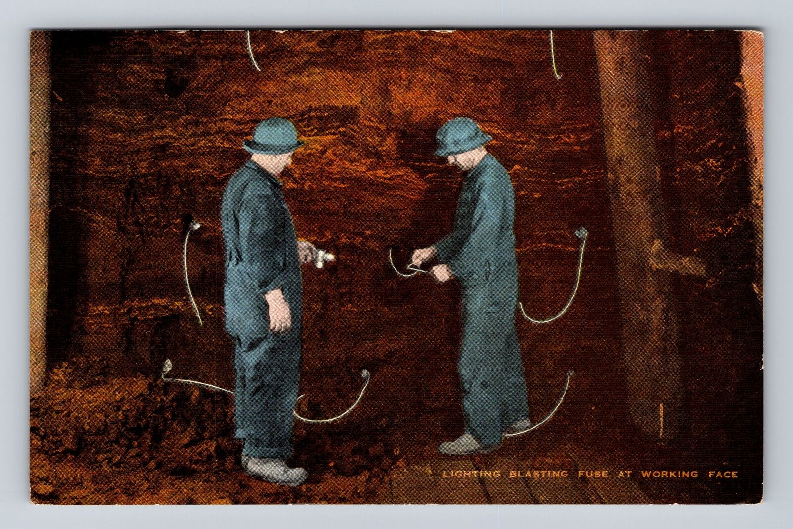 Ripley MI-Michigan, Lighting Blasting Fuse at Copper Mine, Vintage Postcard