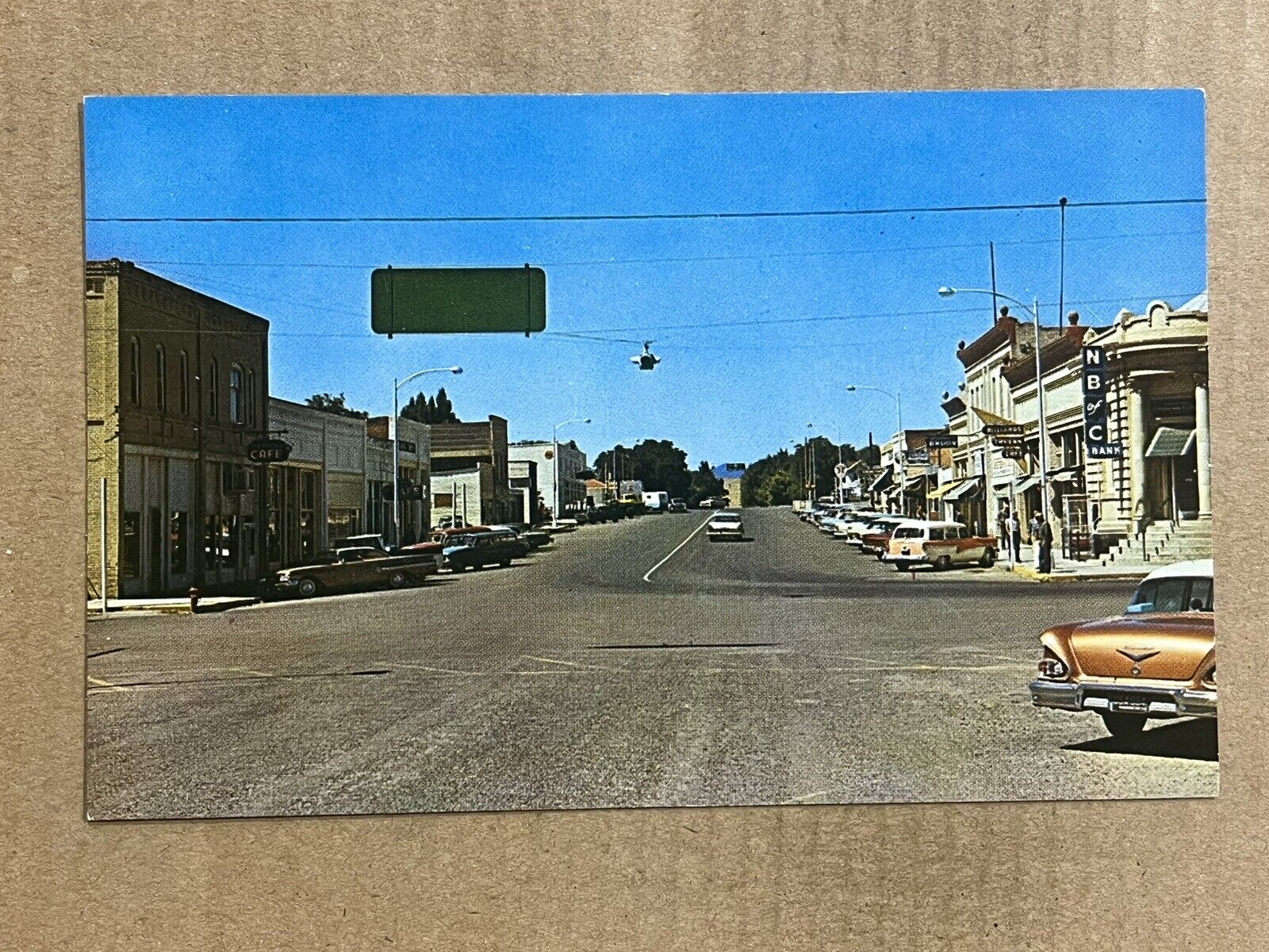 Postcard Waterville WA Washington Street Scene Bank Classic Cars Douglas County