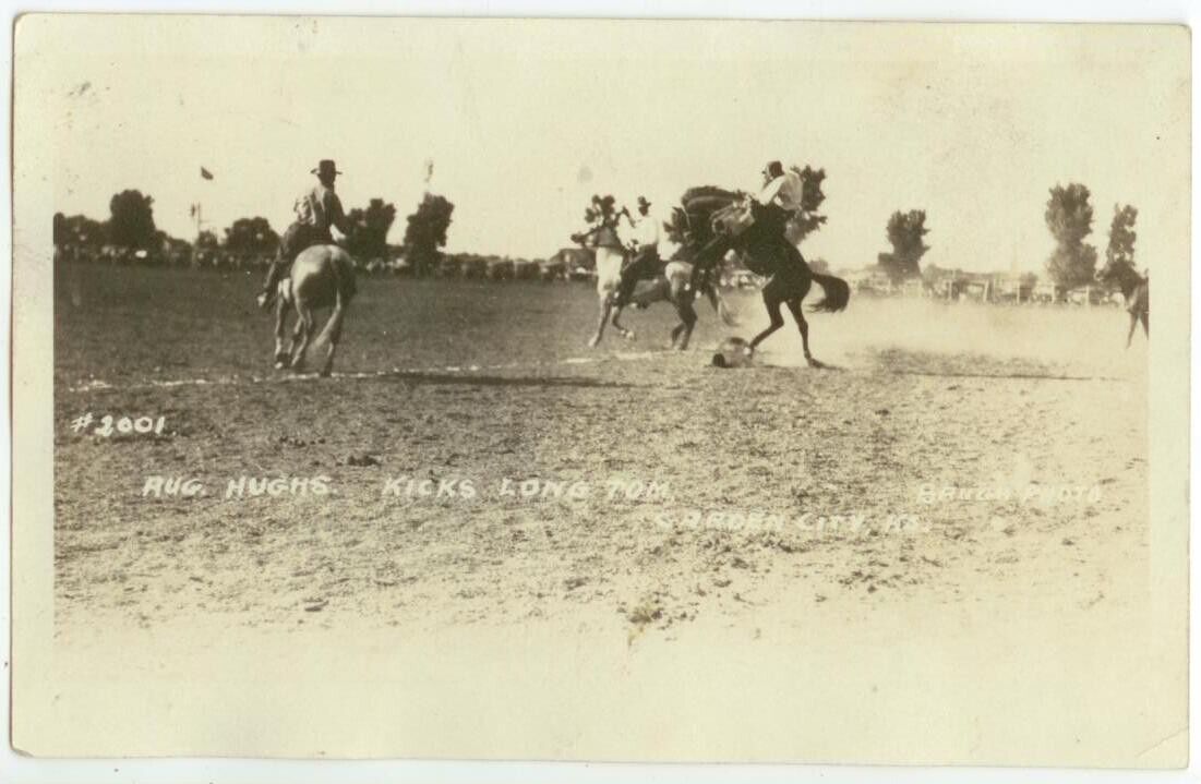 c1920 Garden City Kansas rodeo cowboys Real Photo - Aug. Hughs Kicks Long Tom