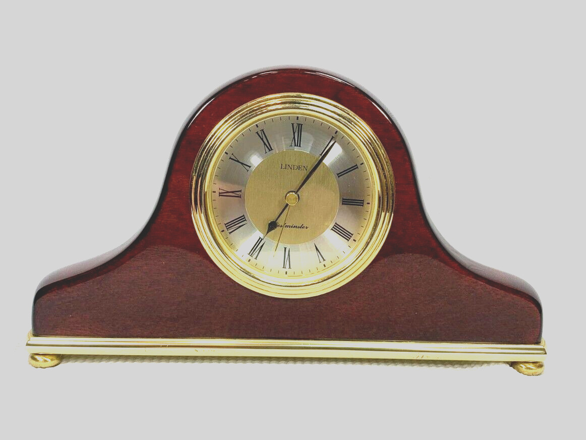 Linden Quartz Wood Mantel Clock with Brass Base Trim & Westminster Chimes