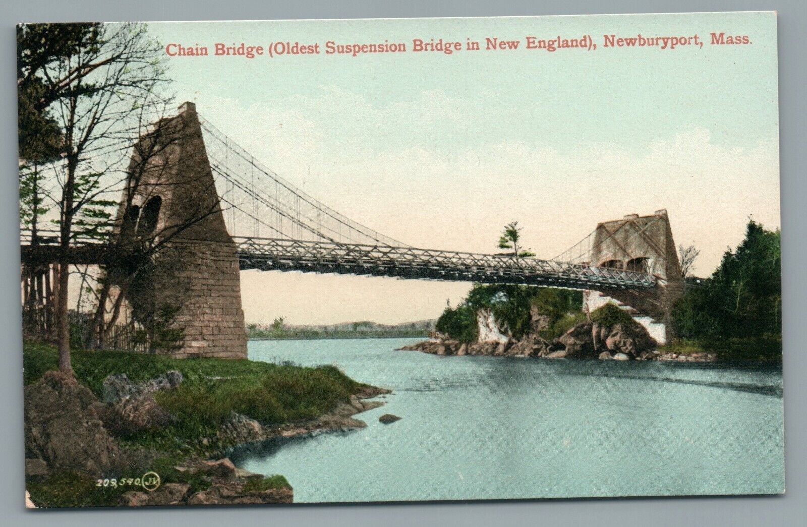 Newburyport Mass. Chain Bridge Oldest Suspension Bridge in New England Postcard
