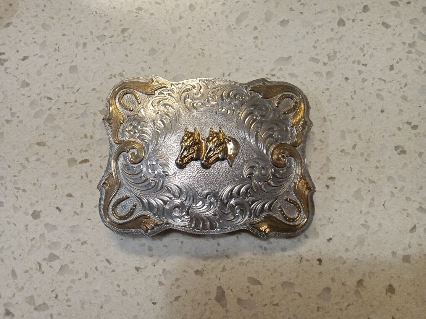 Montana Silversmith Gold Horse Belt Buckle Silver Plated Columbus Mont.