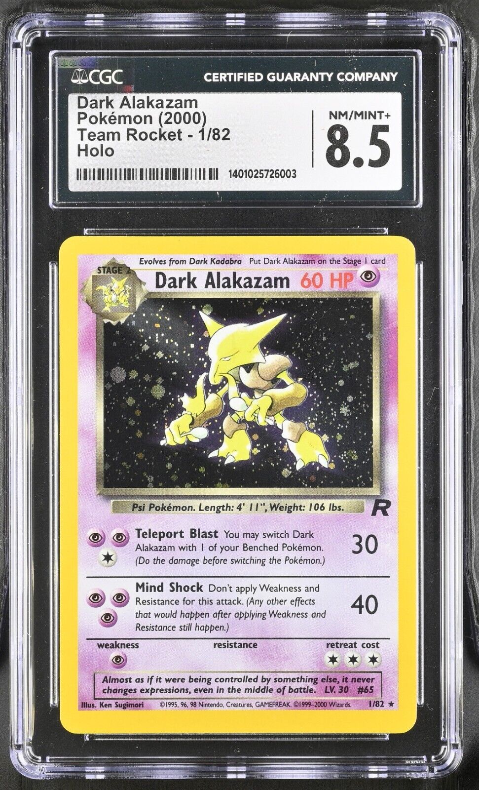 2000 Pokemon Team Rocket #1 Dark Alakazam - Holo CGC 8.5 NM-MT+